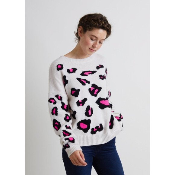 Autumn Cashmere Leopard Crew Sweater in Chalk Black Pink - Picture 2 of 4